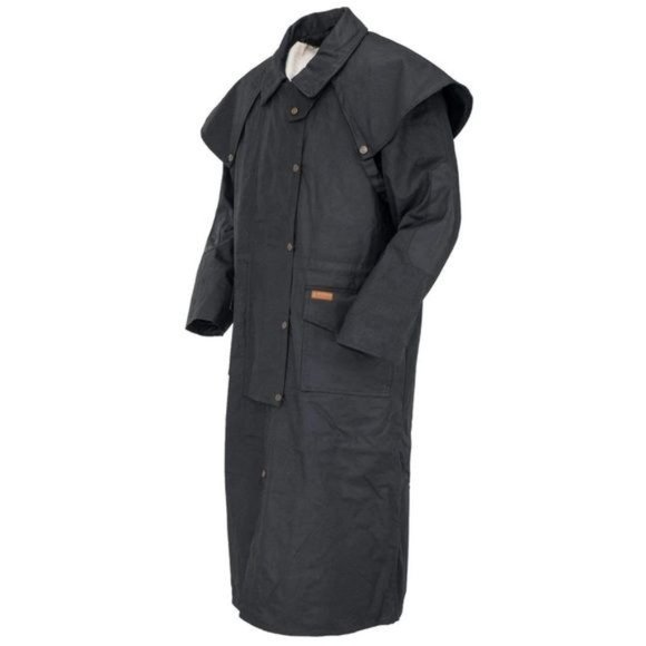 Australian outback extra long black Stockman Duster oilskin slicker ranch trench - Picture 3 of 9